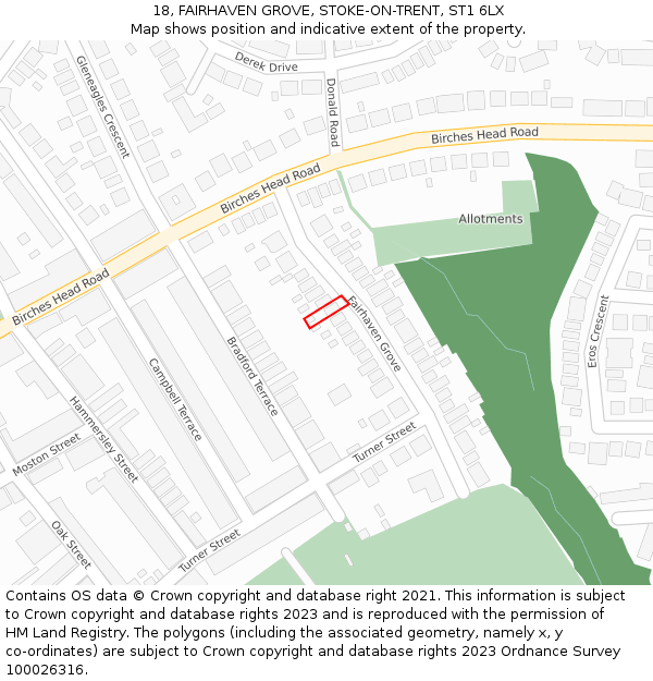 18, FAIRHAVEN GROVE, STOKE-ON-TRENT, ST1 6LX: Location map and indicative extent of plot