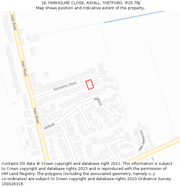 18, FAIRHOLME CLOSE, ASHILL, THETFORD, IP25 7BJ: Location map and indicative extent of plot