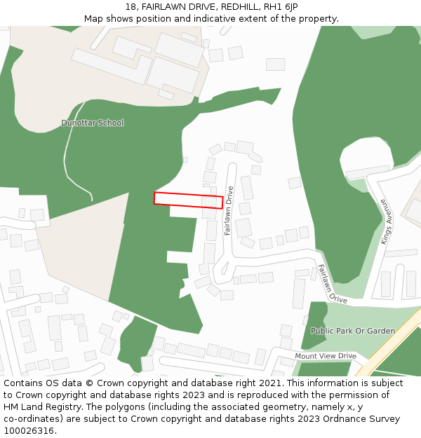 18, FAIRLAWN DRIVE, REDHILL, RH1 6JP: Location map and indicative extent of plot