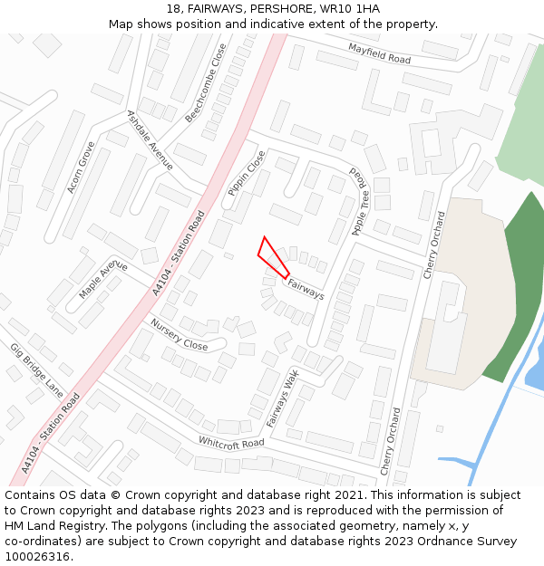 18, FAIRWAYS, PERSHORE, WR10 1HA: Location map and indicative extent of plot