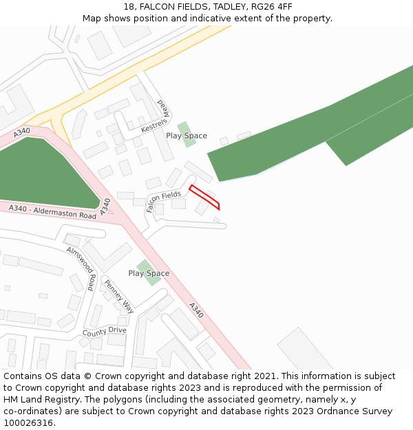 18, FALCON FIELDS, TADLEY, RG26 4FF: Location map and indicative extent of plot