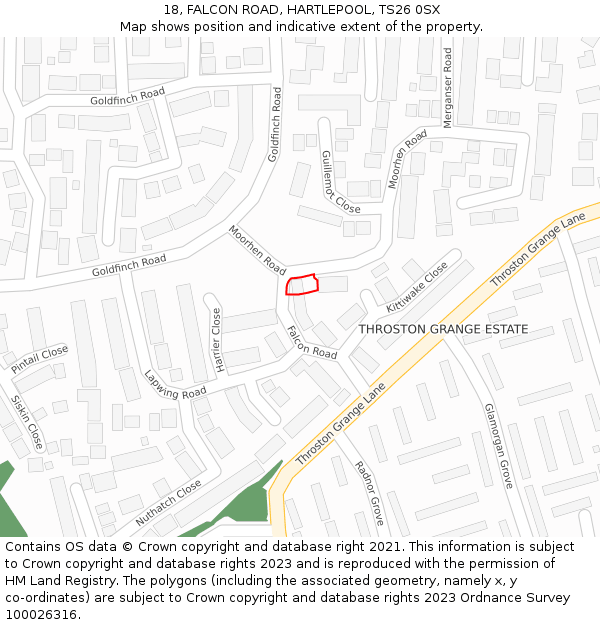 18, FALCON ROAD, HARTLEPOOL, TS26 0SX: Location map and indicative extent of plot