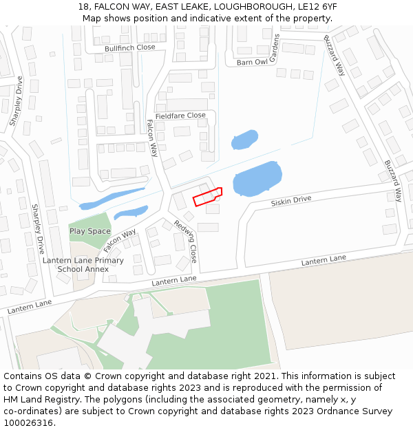 18, FALCON WAY, EAST LEAKE, LOUGHBOROUGH, LE12 6YF: Location map and indicative extent of plot