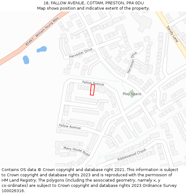 18, FALLOW AVENUE, COTTAM, PRESTON, PR4 0DU: Location map and indicative extent of plot