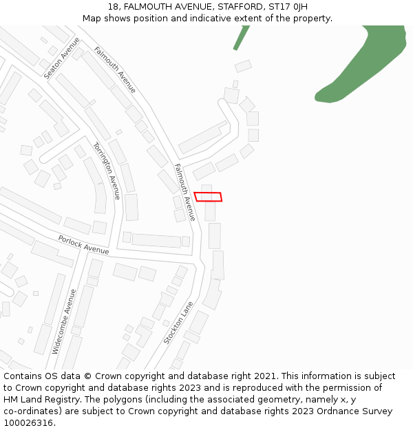 18, FALMOUTH AVENUE, STAFFORD, ST17 0JH: Location map and indicative extent of plot