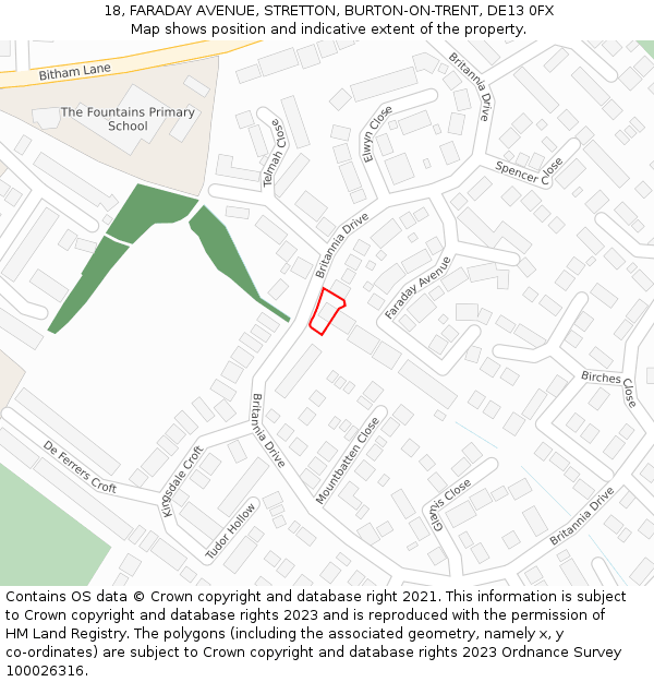 18, FARADAY AVENUE, STRETTON, BURTON-ON-TRENT, DE13 0FX: Location map and indicative extent of plot