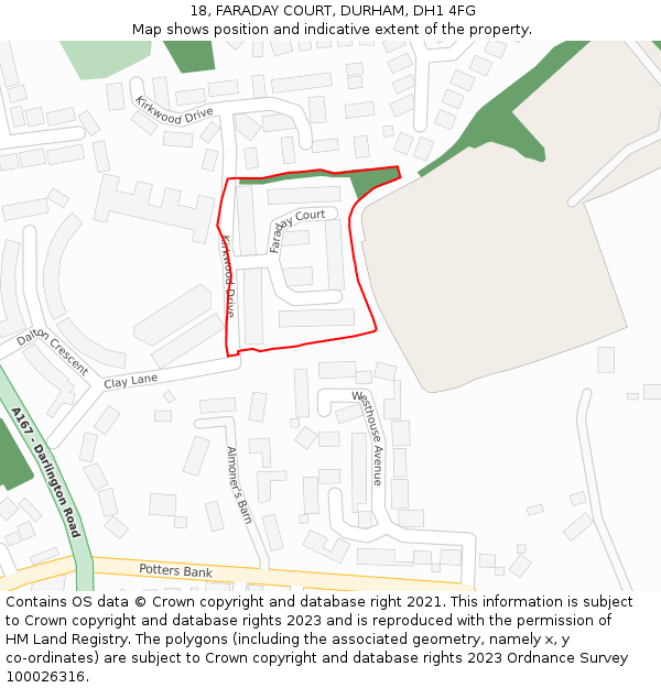 18, FARADAY COURT, DURHAM, DH1 4FG: Location map and indicative extent of plot