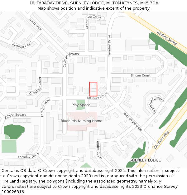 18, FARADAY DRIVE, SHENLEY LODGE, MILTON KEYNES, MK5 7DA: Location map and indicative extent of plot