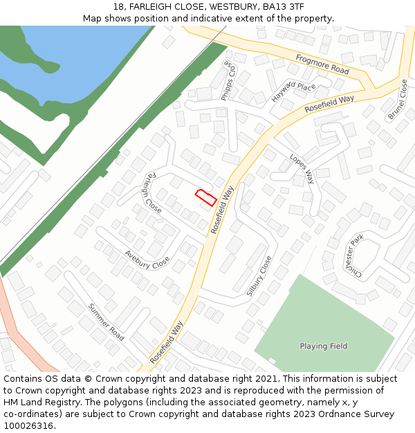 18, FARLEIGH CLOSE, WESTBURY, BA13 3TF: Location map and indicative extent of plot