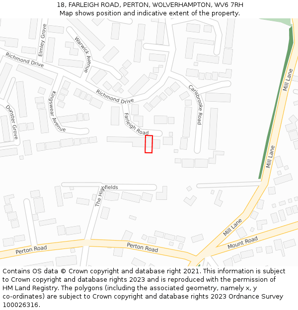 18, FARLEIGH ROAD, PERTON, WOLVERHAMPTON, WV6 7RH: Location map and indicative extent of plot