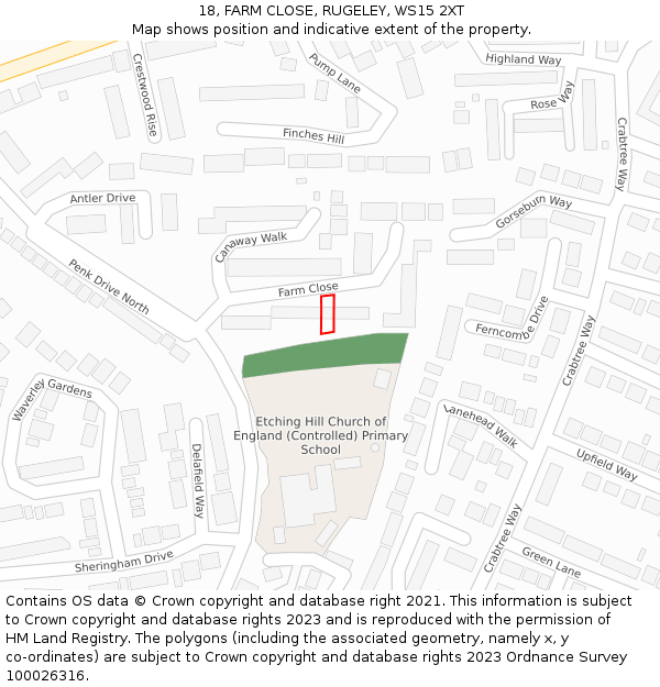 18, FARM CLOSE, RUGELEY, WS15 2XT: Location map and indicative extent of plot