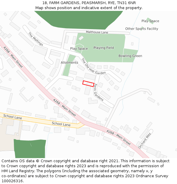 18, FARM GARDENS, PEASMARSH, RYE, TN31 6NR: Location map and indicative extent of plot