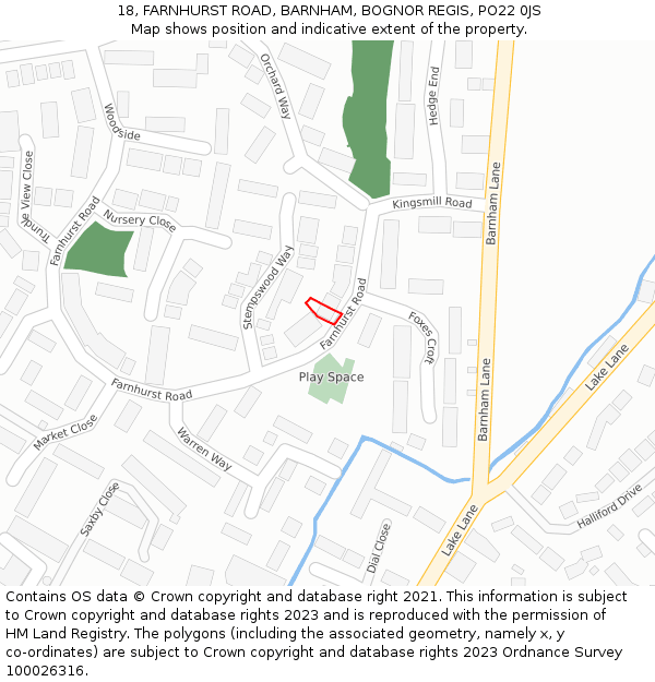 18, FARNHURST ROAD, BARNHAM, BOGNOR REGIS, PO22 0JS: Location map and indicative extent of plot