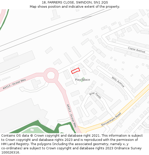 18, FARRIERS CLOSE, SWINDON, SN1 2QS: Location map and indicative extent of plot