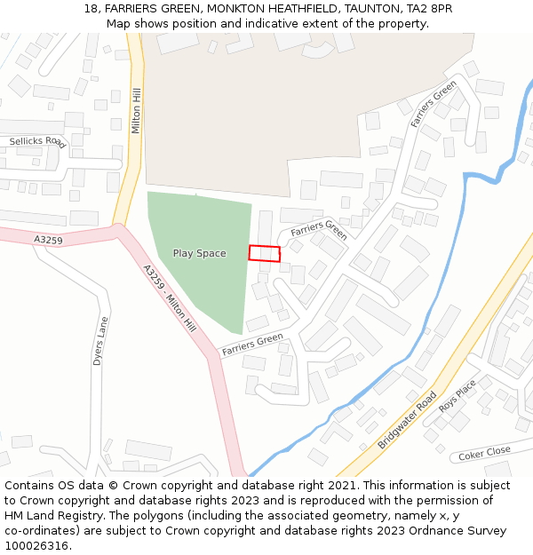 18, FARRIERS GREEN, MONKTON HEATHFIELD, TAUNTON, TA2 8PR: Location map and indicative extent of plot