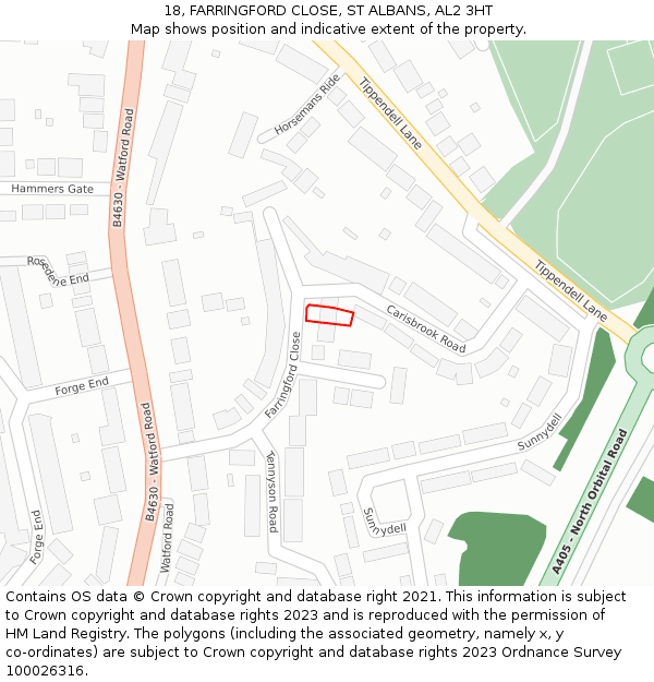 18, FARRINGFORD CLOSE, ST ALBANS, AL2 3HT: Location map and indicative extent of plot