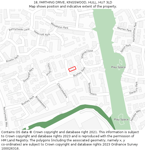 18, FARTHING DRIVE, KINGSWOOD, HULL, HU7 3LD: Location map and indicative extent of plot