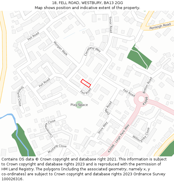 18, FELL ROAD, WESTBURY, BA13 2GG: Location map and indicative extent of plot