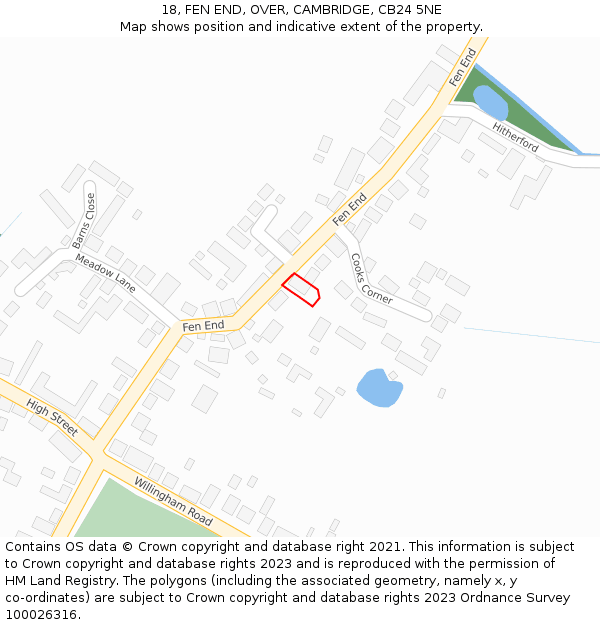 18, FEN END, OVER, CAMBRIDGE, CB24 5NE: Location map and indicative extent of plot