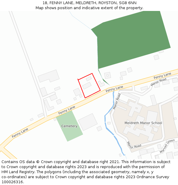 18, FENNY LANE, MELDRETH, ROYSTON, SG8 6NN: Location map and indicative extent of plot