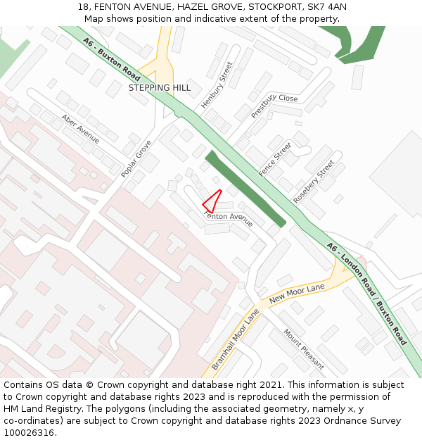 18, FENTON AVENUE, HAZEL GROVE, STOCKPORT, SK7 4AN: Location map and indicative extent of plot