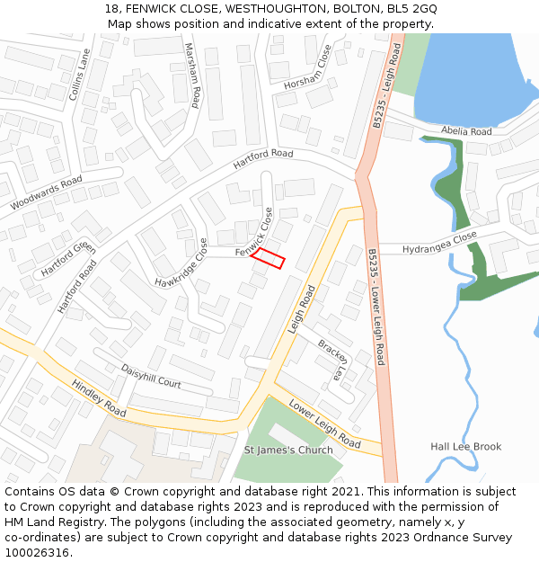 18, FENWICK CLOSE, WESTHOUGHTON, BOLTON, BL5 2GQ: Location map and indicative extent of plot