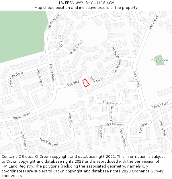 18, FERN WAY, RHYL, LL18 4GA: Location map and indicative extent of plot