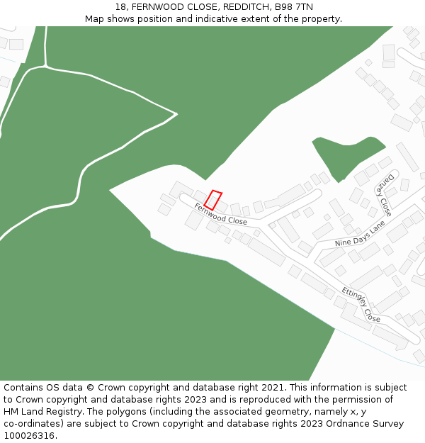 18, FERNWOOD CLOSE, REDDITCH, B98 7TN: Location map and indicative extent of plot