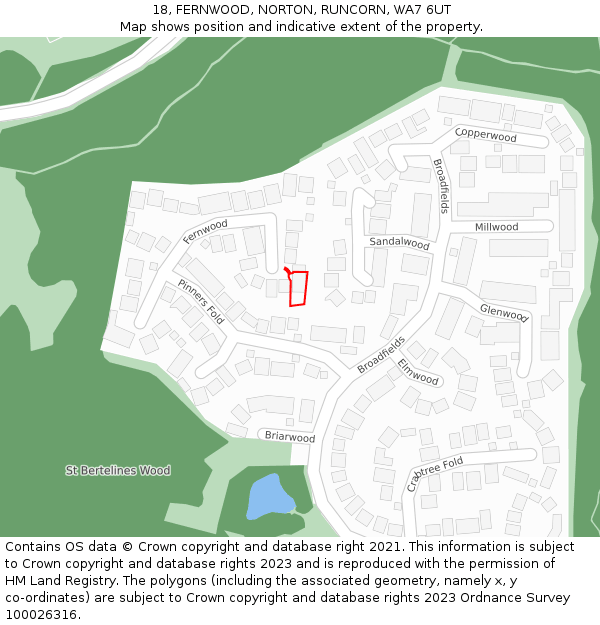 18, FERNWOOD, NORTON, RUNCORN, WA7 6UT: Location map and indicative extent of plot