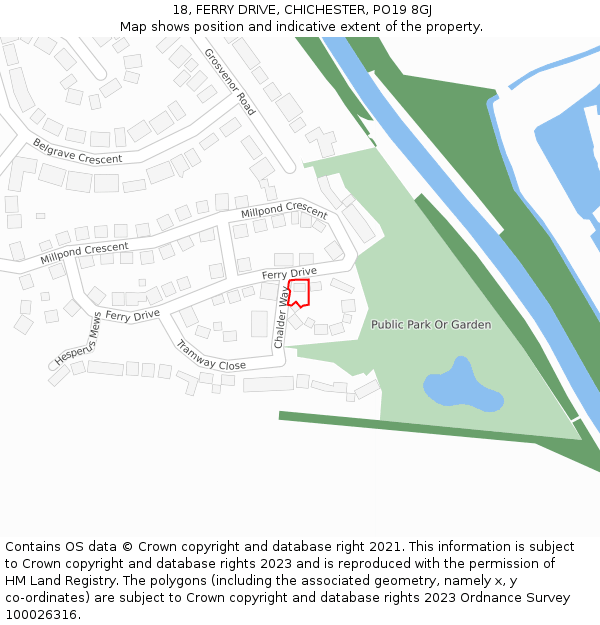 18, FERRY DRIVE, CHICHESTER, PO19 8GJ: Location map and indicative extent of plot