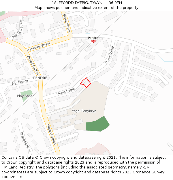 18, FFORDD DYFRIG, TYWYN, LL36 9EH: Location map and indicative extent of plot