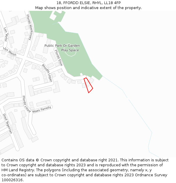 18, FFORDD ELSIE, RHYL, LL18 4FP: Location map and indicative extent of plot