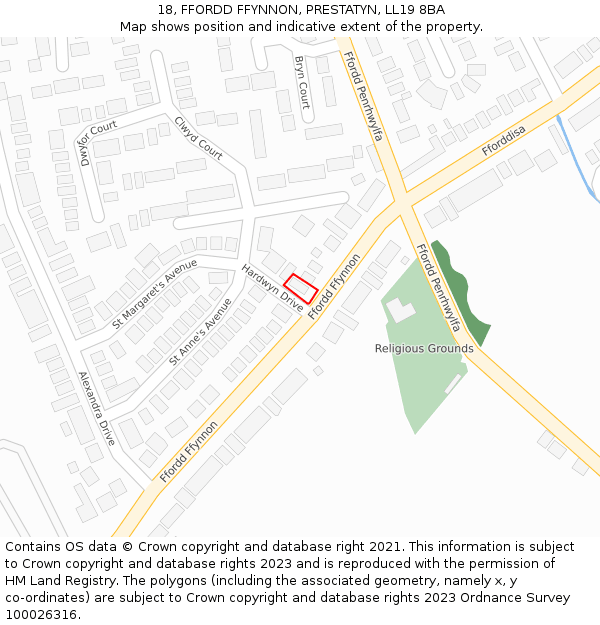 18, FFORDD FFYNNON, PRESTATYN, LL19 8BA: Location map and indicative extent of plot