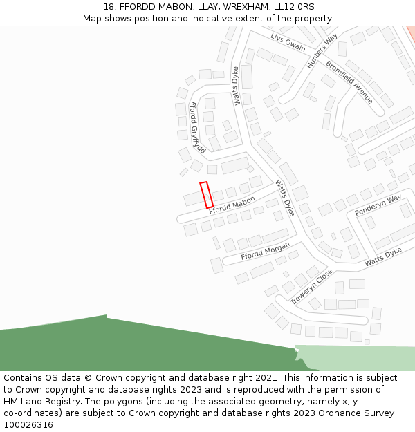 18, FFORDD MABON, LLAY, WREXHAM, LL12 0RS: Location map and indicative extent of plot