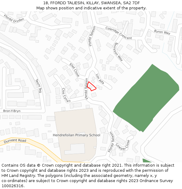 18, FFORDD TALIESIN, KILLAY, SWANSEA, SA2 7DF: Location map and indicative extent of plot