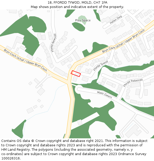 18, FFORDD TYWOD, MOLD, CH7 1FA: Location map and indicative extent of plot