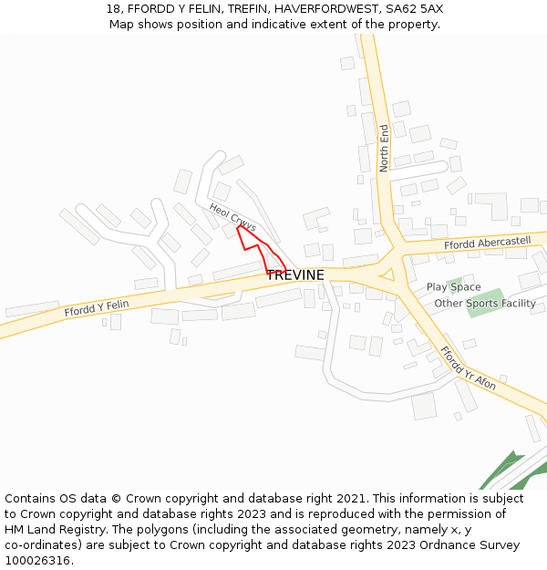 18, FFORDD Y FELIN, TREFIN, HAVERFORDWEST, SA62 5AX: Location map and indicative extent of plot