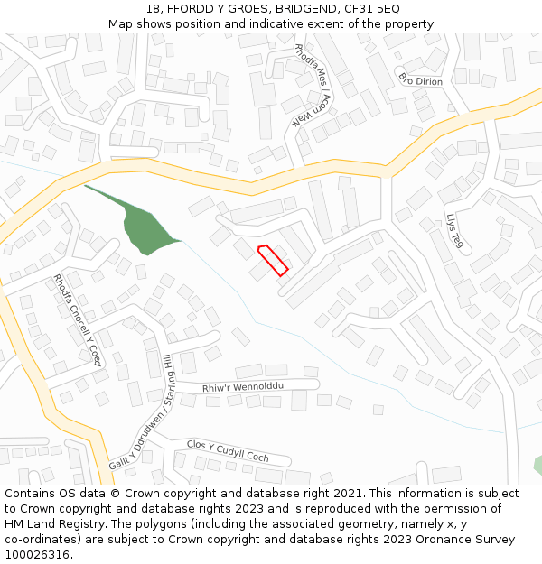 18, FFORDD Y GROES, BRIDGEND, CF31 5EQ: Location map and indicative extent of plot