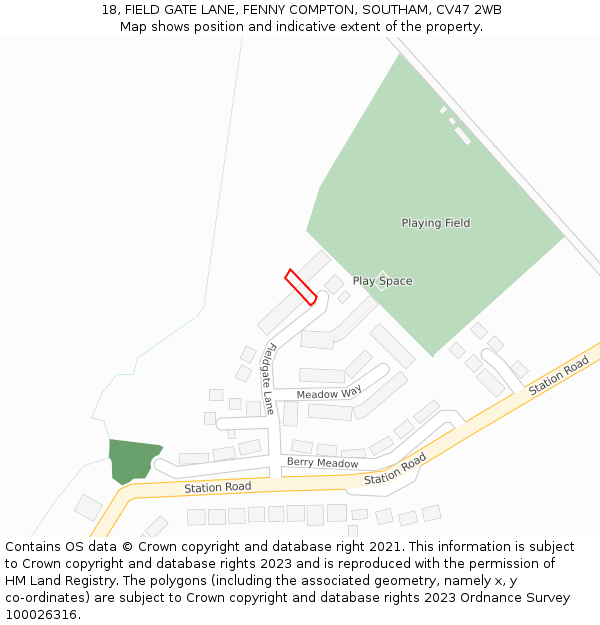 18, FIELD GATE LANE, FENNY COMPTON, SOUTHAM, CV47 2WB: Location map and indicative extent of plot