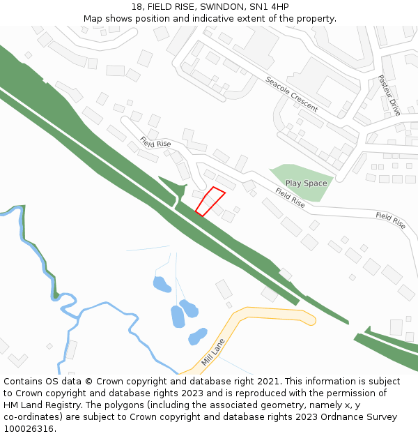 18, FIELD RISE, SWINDON, SN1 4HP: Location map and indicative extent of plot