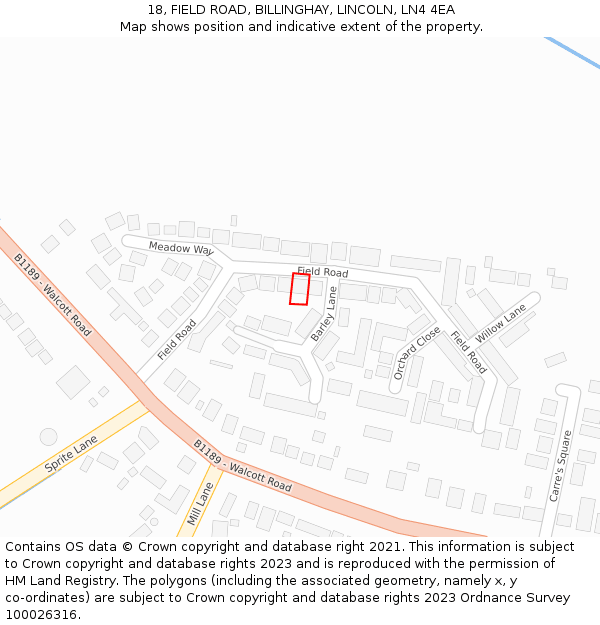 18, FIELD ROAD, BILLINGHAY, LINCOLN, LN4 4EA: Location map and indicative extent of plot