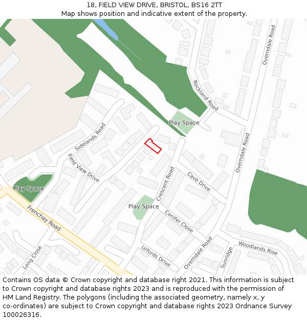 18, FIELD VIEW DRIVE, BRISTOL, BS16 2TT: Location map and indicative extent of plot