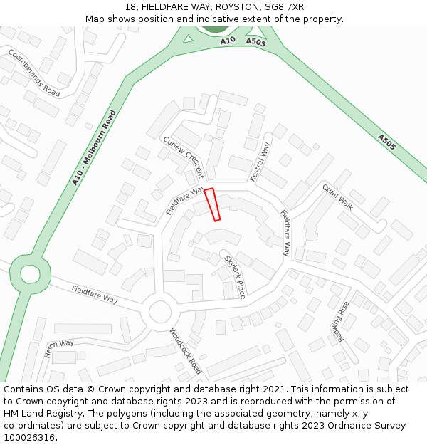 18, FIELDFARE WAY, ROYSTON, SG8 7XR: Location map and indicative extent of plot