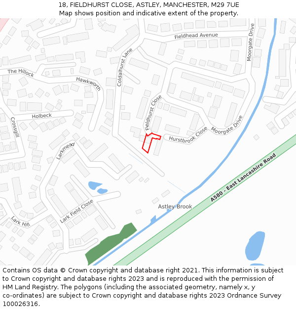 18, FIELDHURST CLOSE, ASTLEY, MANCHESTER, M29 7UE: Location map and indicative extent of plot