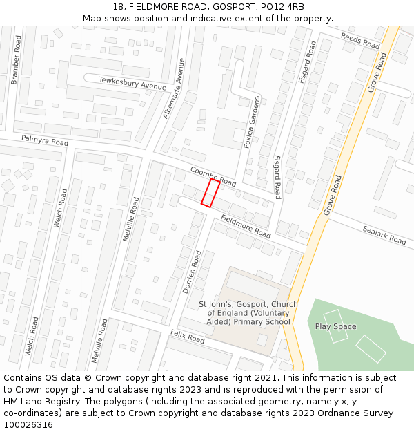 18, FIELDMORE ROAD, GOSPORT, PO12 4RB: Location map and indicative extent of plot