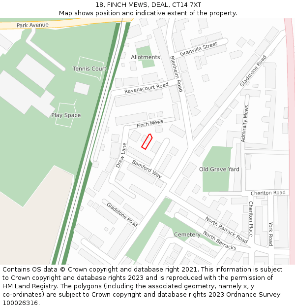 18, FINCH MEWS, DEAL, CT14 7XT: Location map and indicative extent of plot