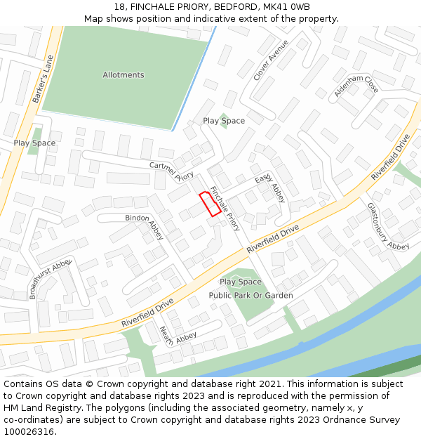 18, FINCHALE PRIORY, BEDFORD, MK41 0WB: Location map and indicative extent of plot