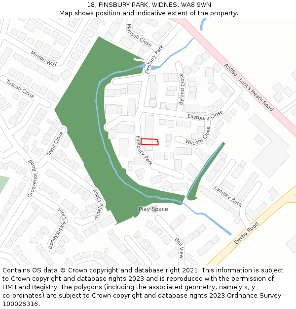 18, FINSBURY PARK, WIDNES, WA8 9WN: Location map and indicative extent of plot