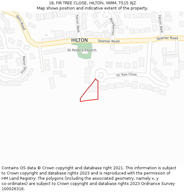 18, FIR TREE CLOSE, HILTON, YARM, TS15 9JZ: Location map and indicative extent of plot