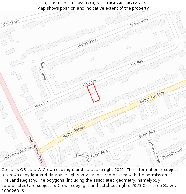 18, FIRS ROAD, EDWALTON, NOTTINGHAM, NG12 4BX: Location map and indicative extent of plot